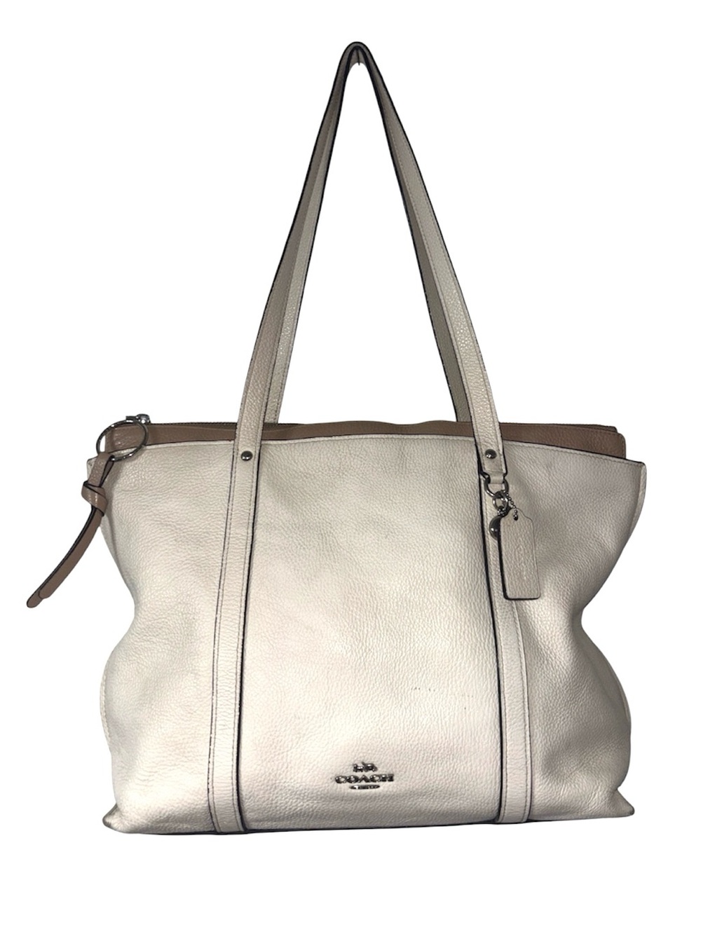 Coach 573 White Cream Tan Pebble Soft Leather Tote Bag Handbag Tote Medium Size